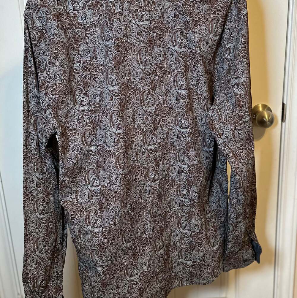 Consequence Men's Tan/Brown Paisley Long Sleeve Button Up Dress Shirt L - Picture 4 of 16